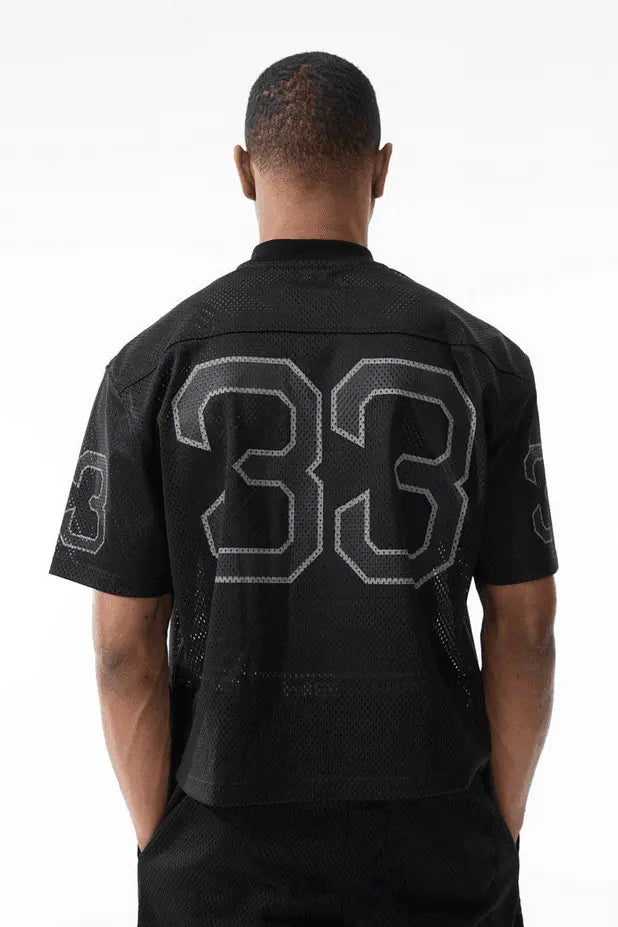Jordan Craig Men 5 Borough Football Jersey & Mesh Shorts Set (Black) - BLVD