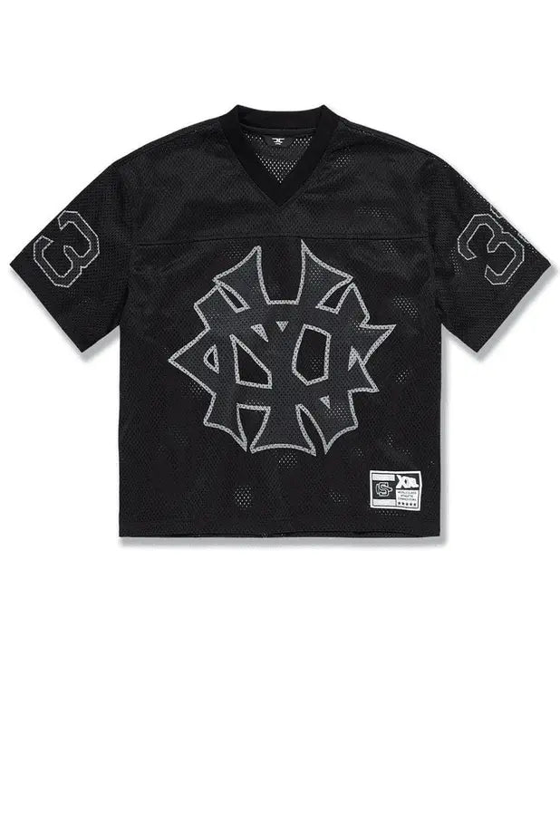 Jordan Craig Men 5 Borough Football Jersey & Mesh Shorts Set (Black) - BLVD