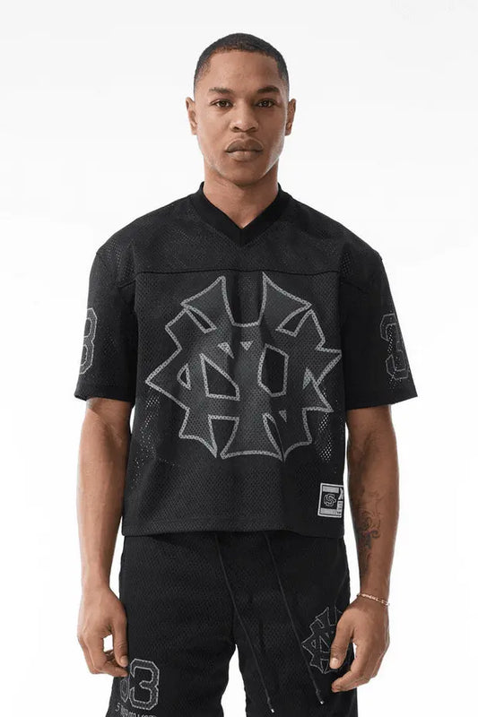 Jordan Craig Men 5 Borough Football Jersey & Mesh Shorts Set (Black) - BLVD