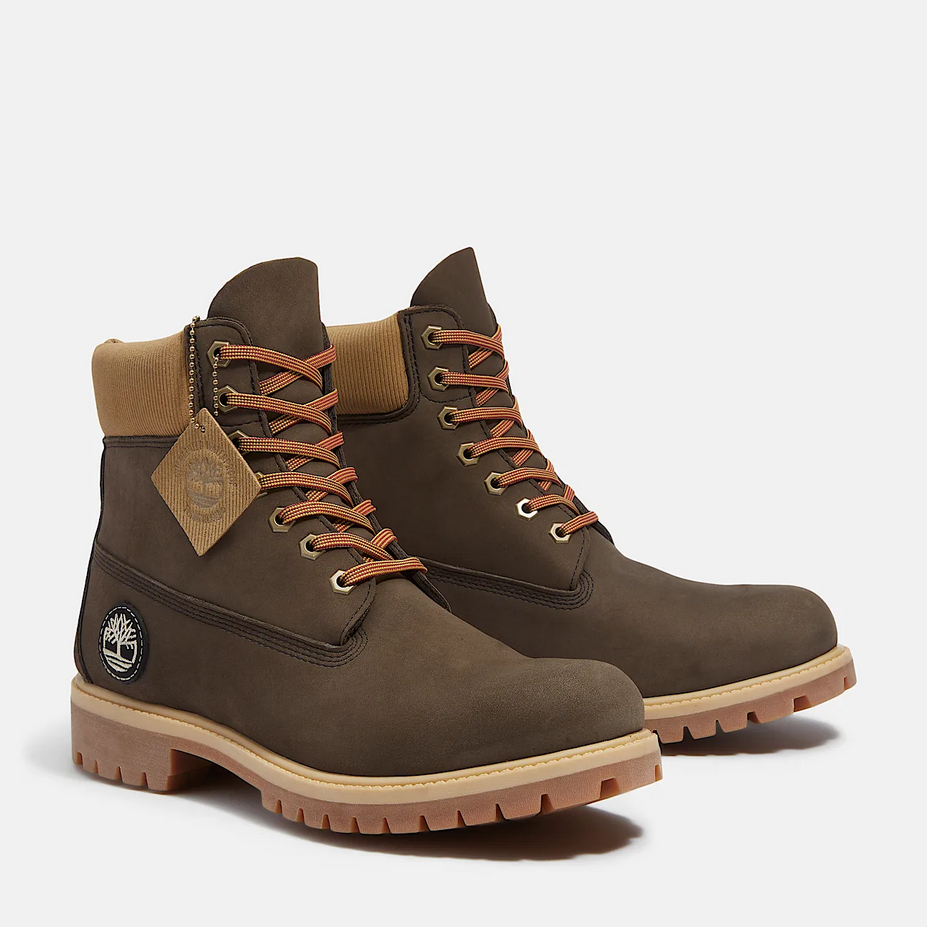 Men's Timberland® Premium 6-Inch Waterproof Boots - Dark Brown Nubuck / Olive Timberland