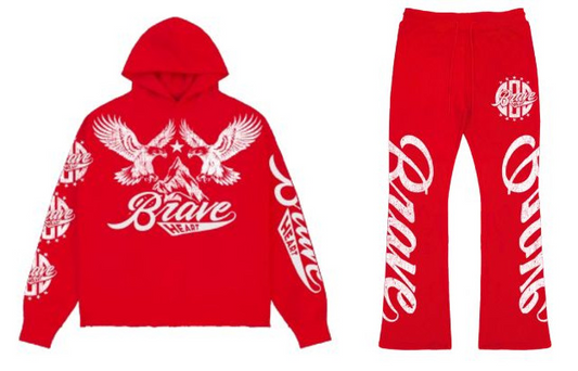 Roku - Men's Brave Heart Boxy Fleece Hoodie & Flare Sweatpants Set - Red