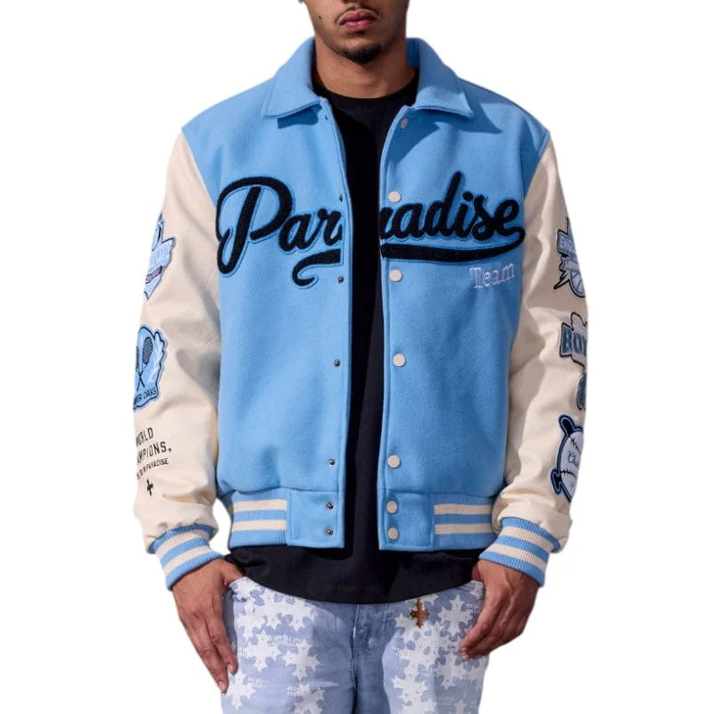Jordan Craig  Paradise Team Men Varsity Jacket - Sky Blue Jordan Craig