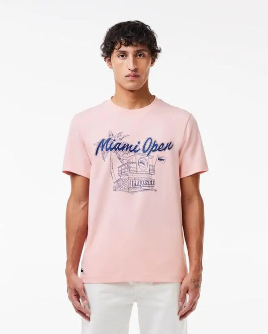 Lacoste Men's Miami Open Edition Ultra-Dry UV50 Sport Tennis T-Shirt - Waterlily Pink - BLVD