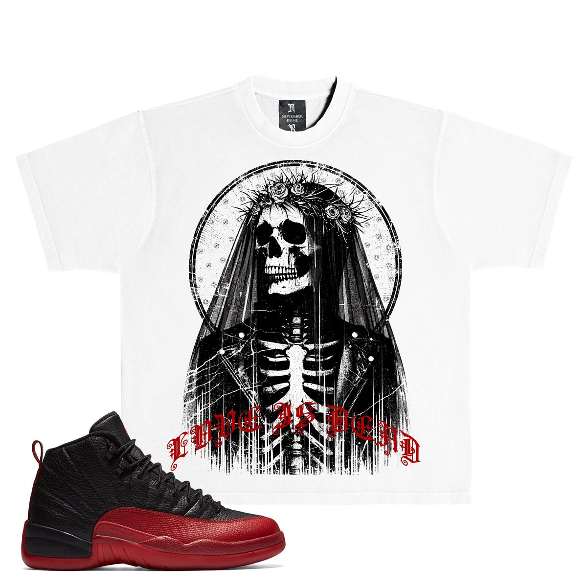 November Reine "Veil" Luxury Heavyweight Tee - White Red November Reine