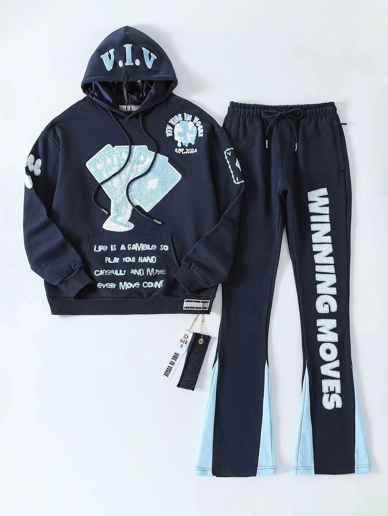Vibe In Vogue - Winning Moves Stacked Jogging Sets - Navy / Baby Blue - BLVD
