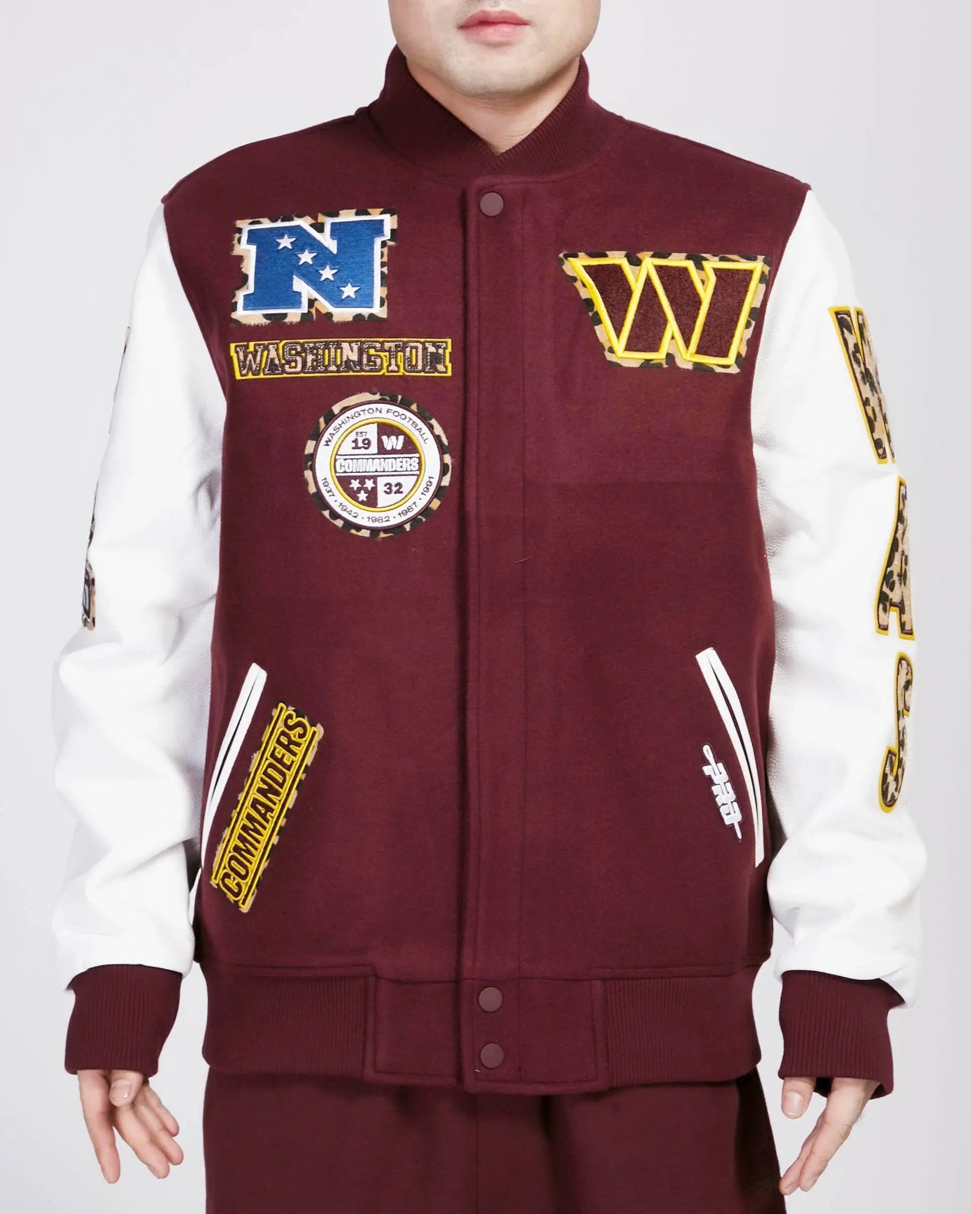 Pro Standard - Washington Commanders Animal Print Wool Varsity Jacket - Wine White - BLVD