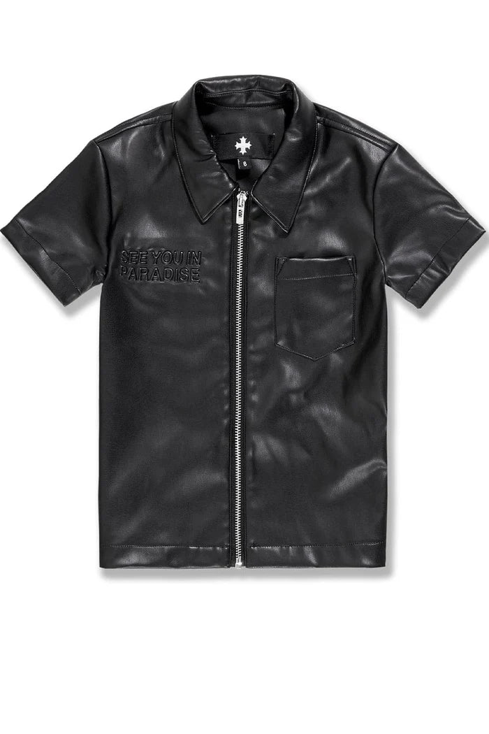 Jordan Craig - Kids Thriller Full Zip S/S Shirt & Shorts Set - Black Jordan Craig