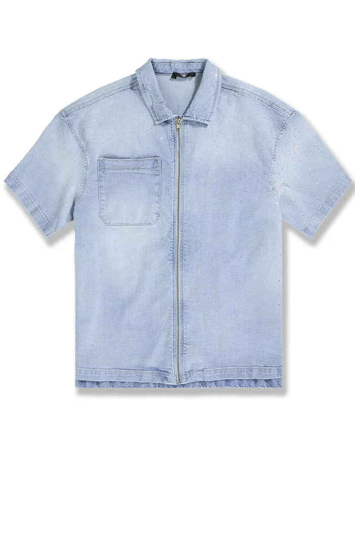 Jordan Craig - Radiant Denim Zip Up Shirt - Ice Blue