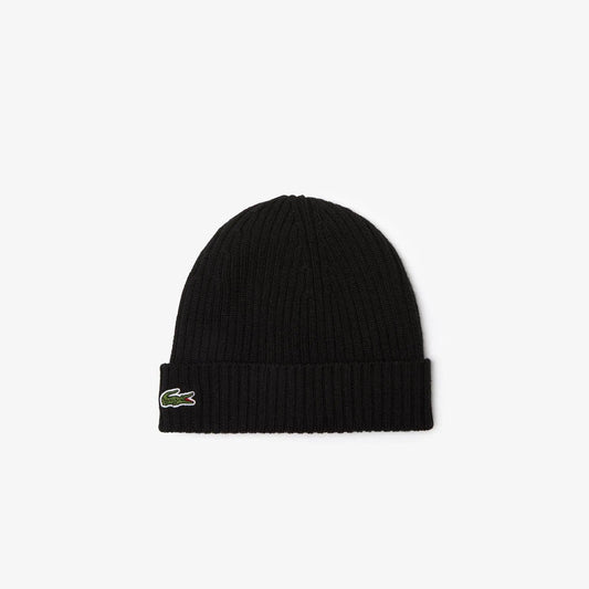 Lacoste Men's Ribbed Wool Beanie - Black 031 - BLVD