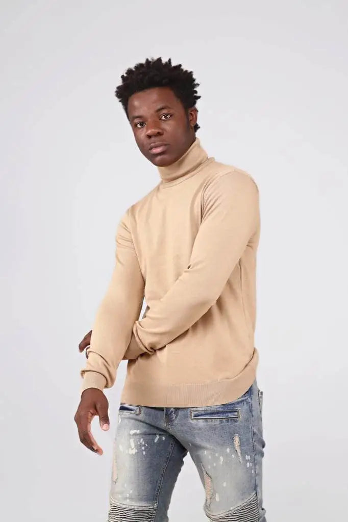 Bp Men Slim Fit Turtleneck Beige - BLVD