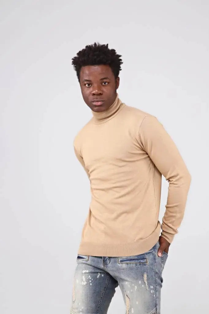 Bp Men Slim Fit Turtleneck Beige - BLVD