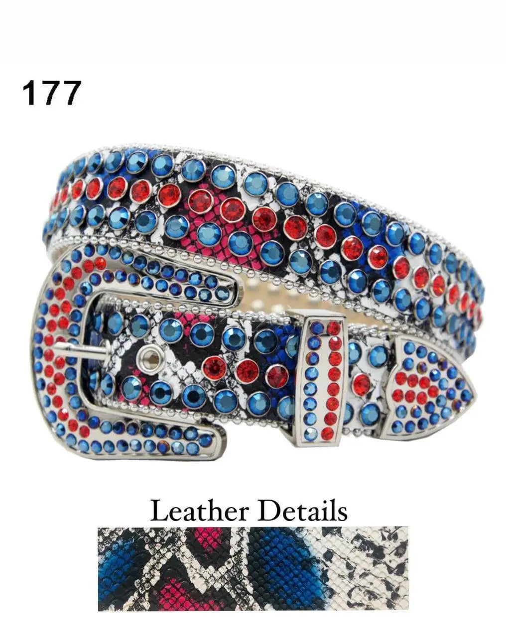 DNA Men Stones Belt - Multi White Blue Snake 177 - BLVD