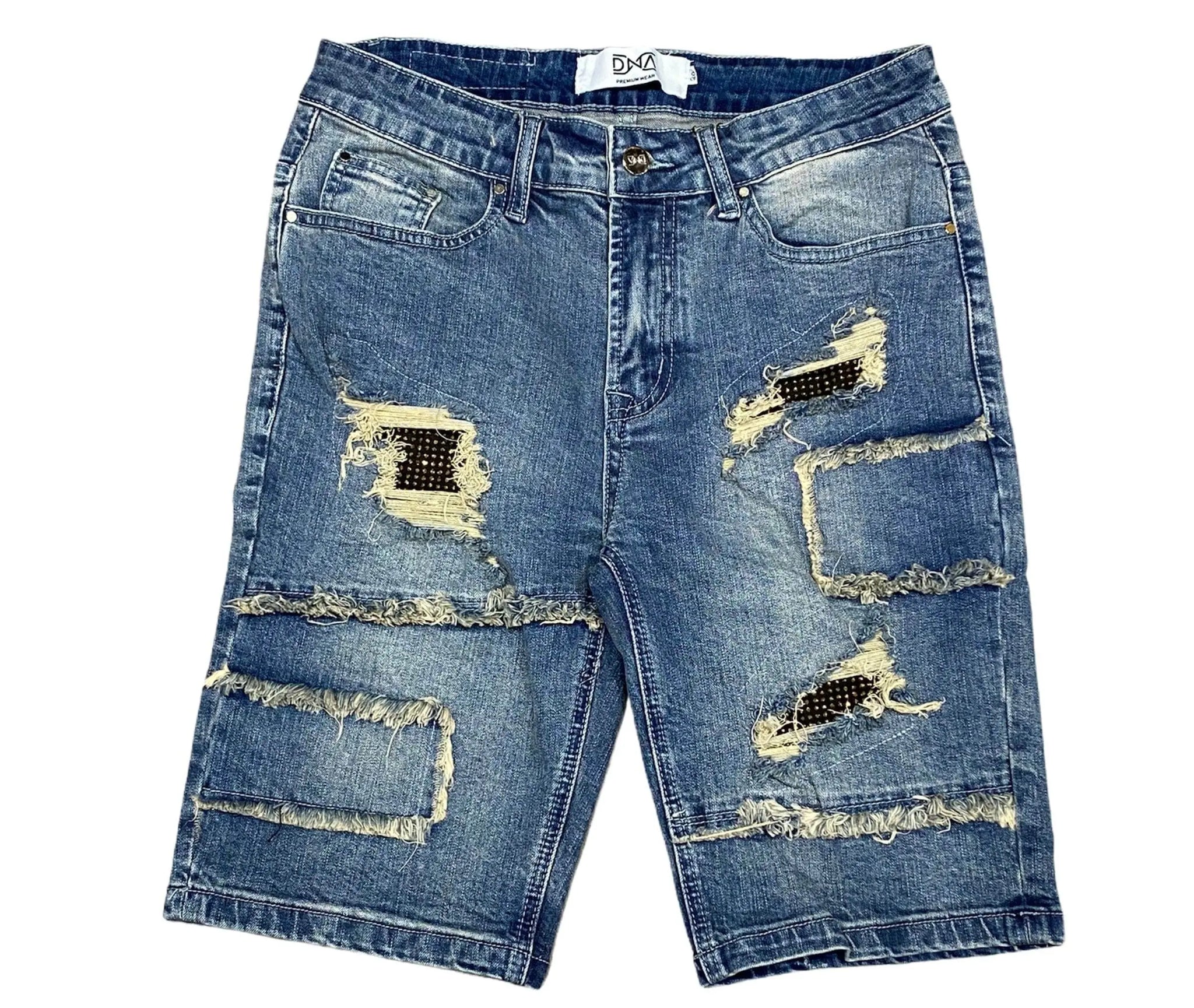 DNA Men Stones Distressed Jeans Shorts Blue Gold - BLVD