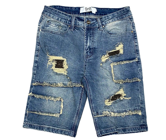 DNA Men Stones Distressed Jeans Shorts Blue Gold - BLVD