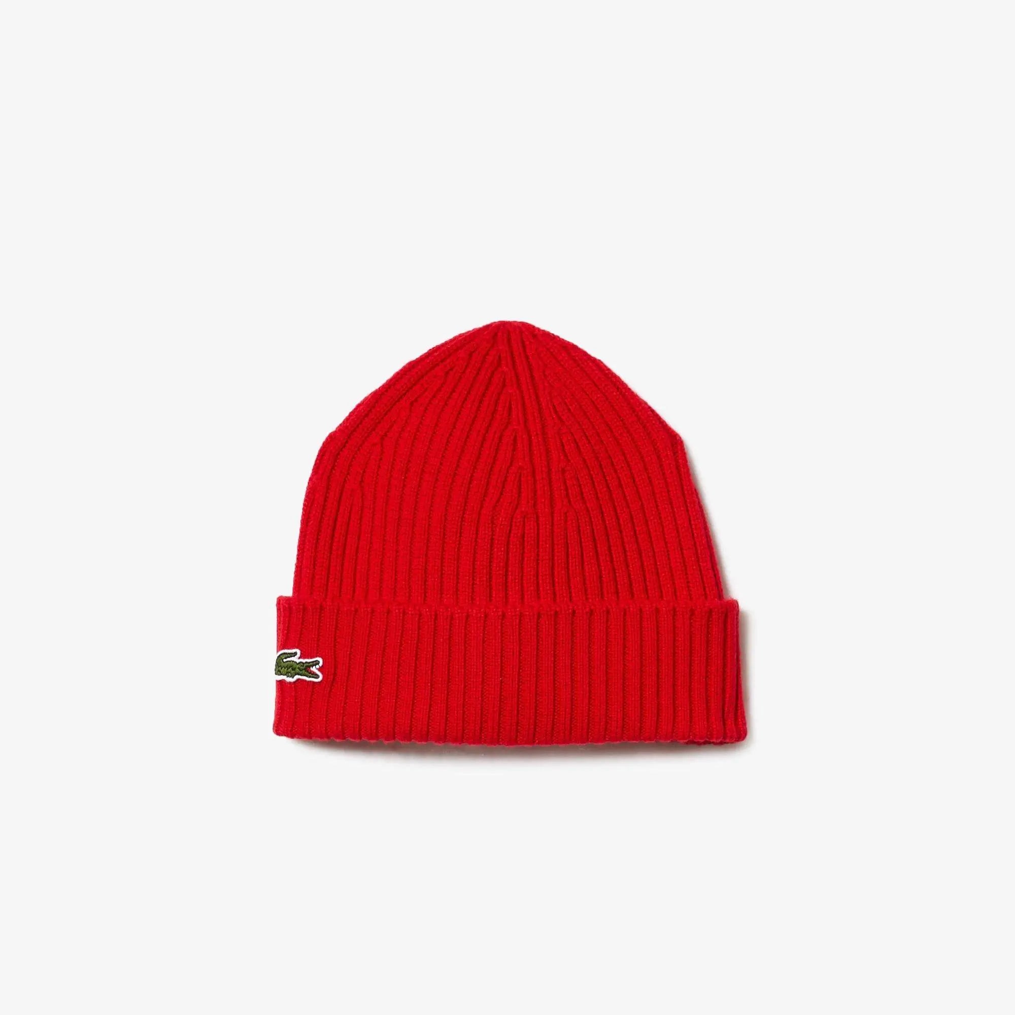 Lacoste Men's Ribbed Wool Beanie - Red 240 - BLVD