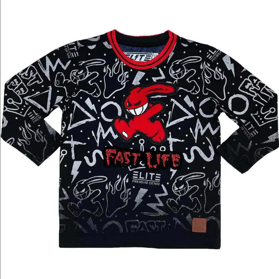 Elite Fast Life Kids Long Sleeve Tee Black Red - BLVD
