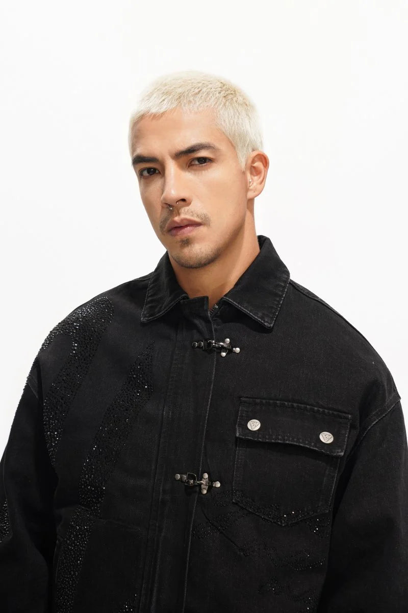 Valabasas - Encrypted Rhinestone Denim Jacket – Black