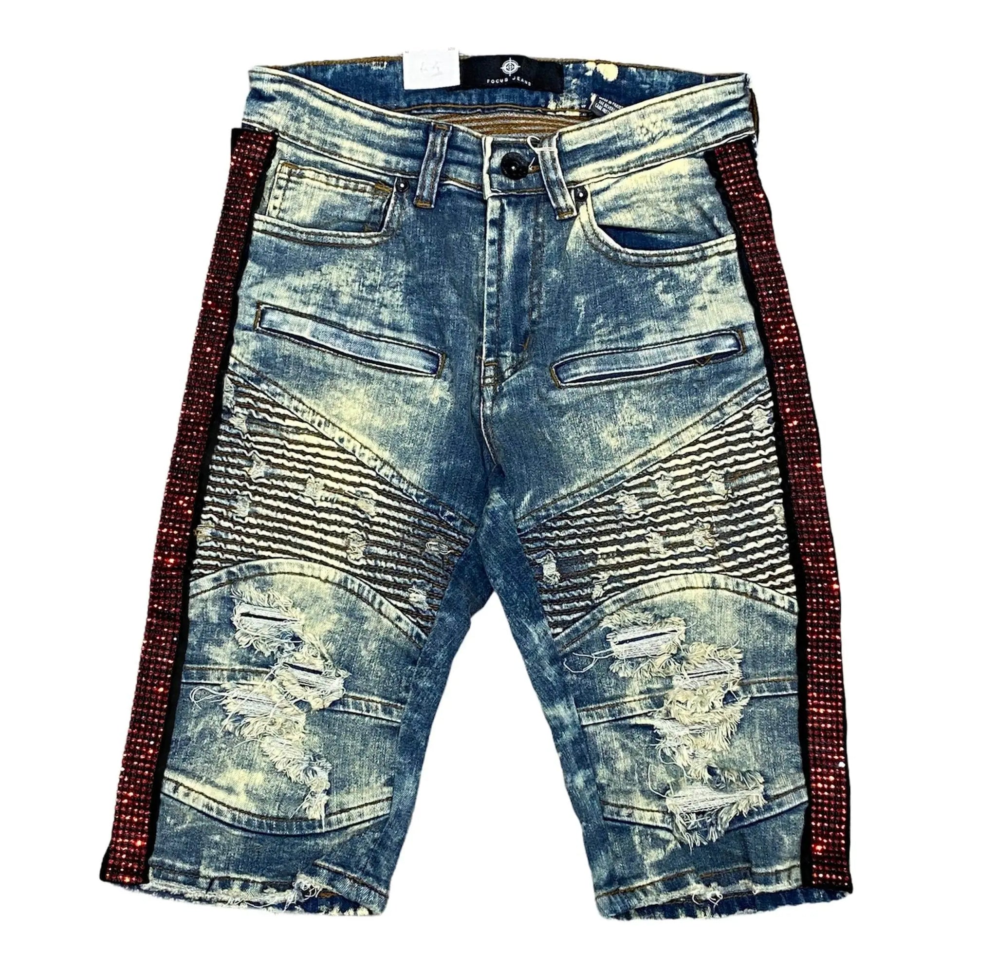 Focus Stone Striped Denim Shorts (Vintage Red) - BLVD