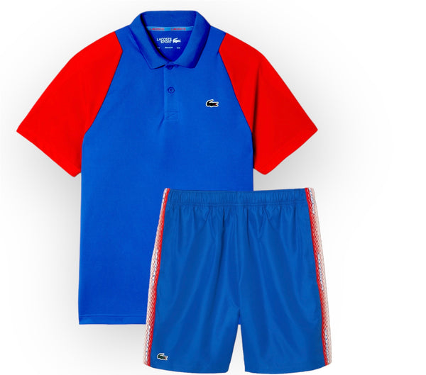 Lacoste Men’s Tennis Recycled Polyester Polo Shirt & Short - Blue / Red