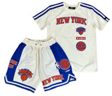 Pro Standard New York Knicks Retro Classic Sj Striped T-shirt & Short Set - Eggshell Royal Blue
