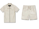Jordan Craig - Kids Thriller Full Zip S/S Shirt & Shorts Set - Khaki