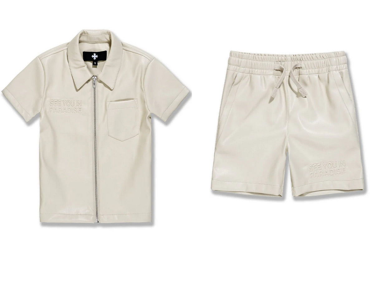 Jordan Craig - Kids Thriller Full Zip S/S Shirt & Shorts Set - Khaki