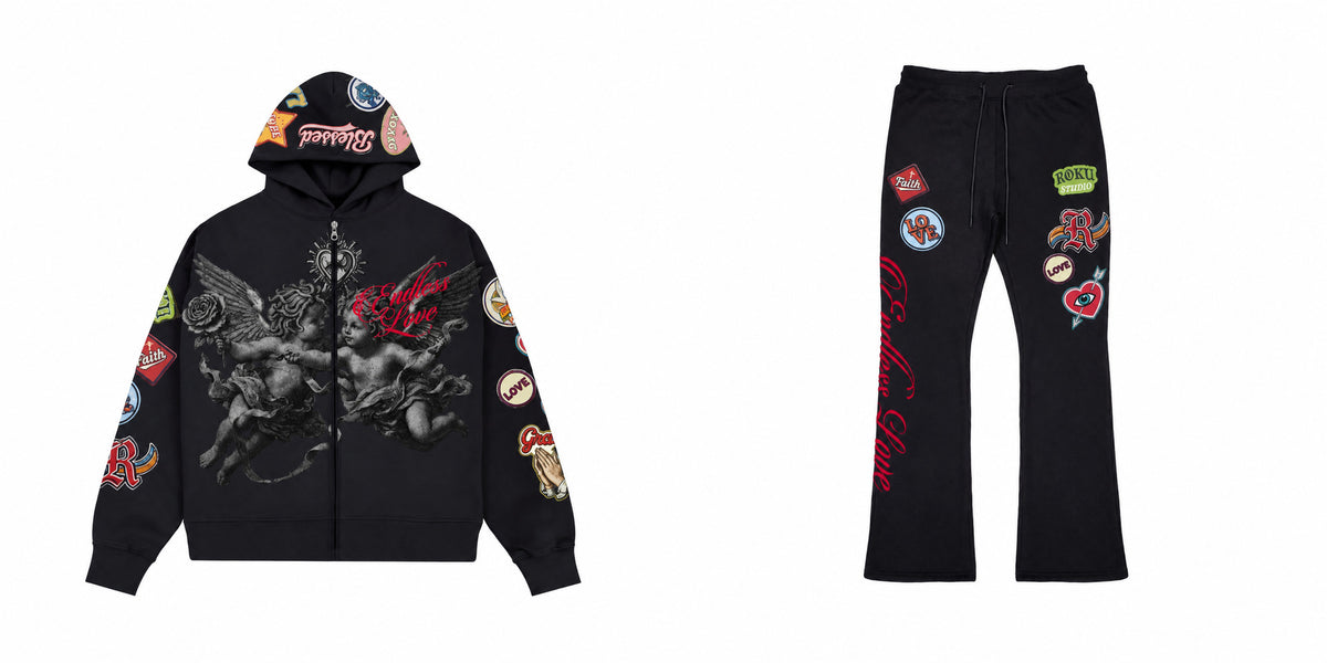 Roku - Men's Devotion ZIP Down Hoodie & Flare Sweatpants Set - Black
