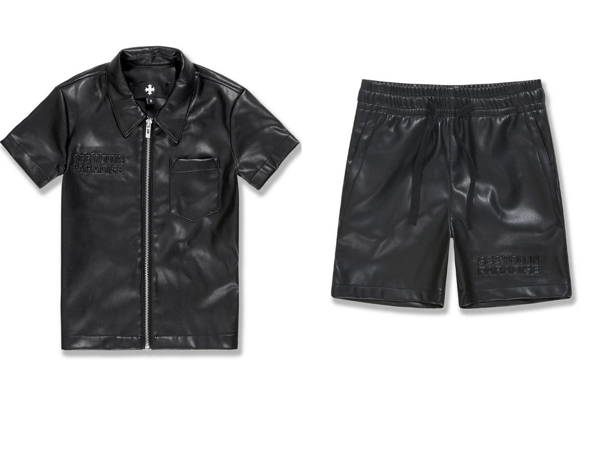Jordan Craig - Kids Thriller Full Zip S/S Shirt & Shorts Set - Black