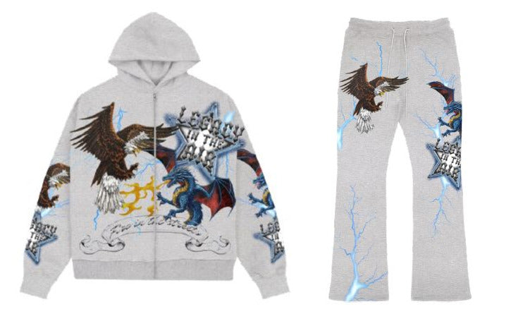 Roku - Men's Legend In The Air Zip Down Boxy Hoodie & Flare Sweatpants - Heather Grey ROKU STUDIO