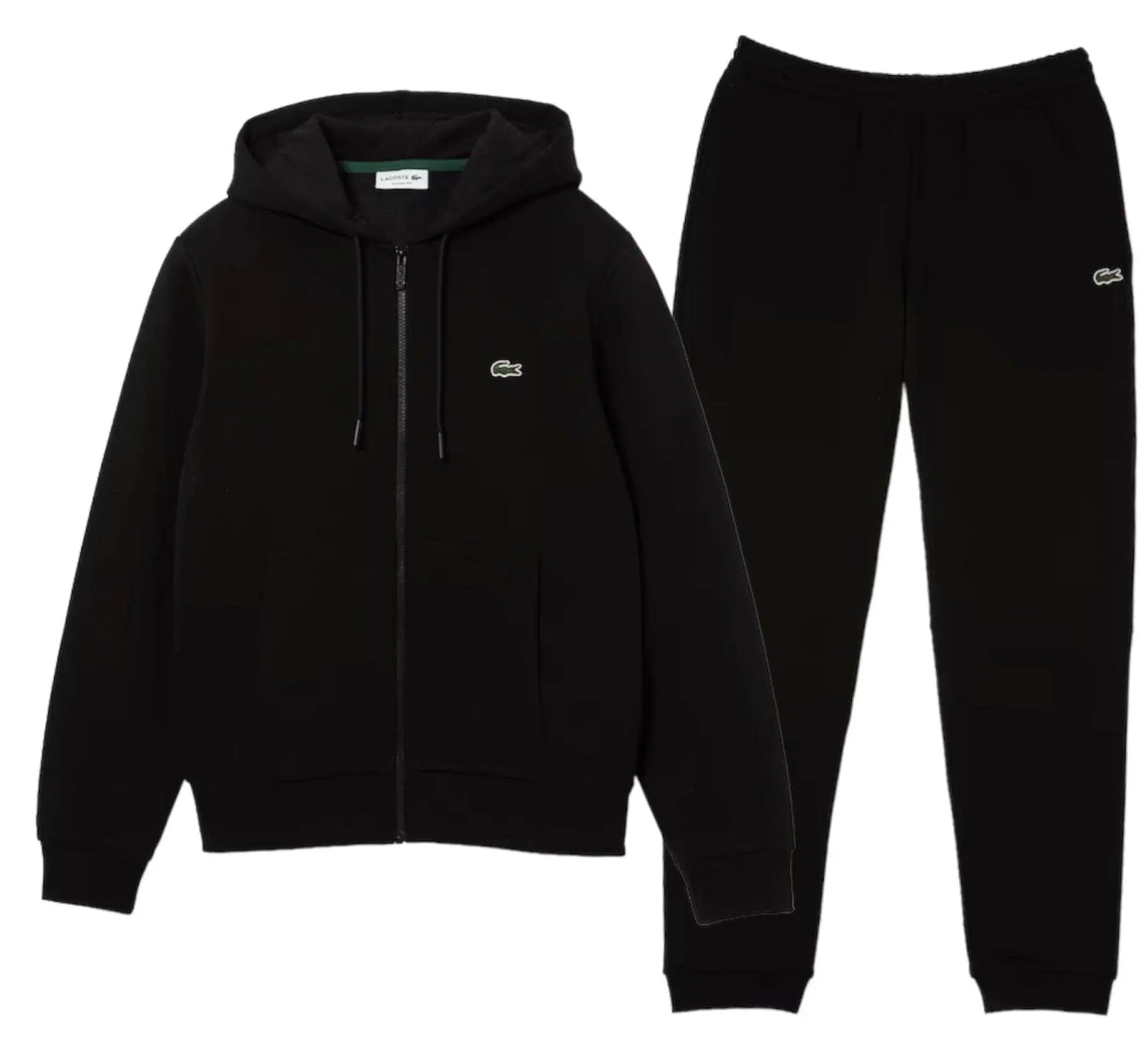 Lacoste Men’s Kangaroo Pocket Color-Block Sweatshirt Hoodie & Tapered Fit Fleece Trackpants Set Black 031 - BLVD