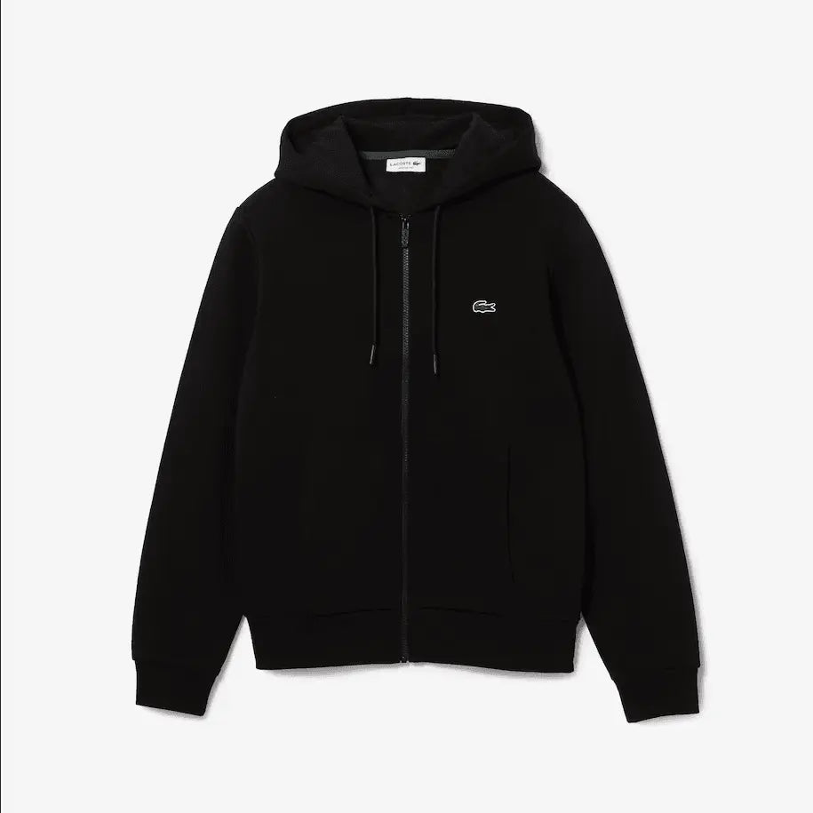 Lacoste Men’s Kangaroo Pocket Color-Block Sweatshirt Hoodie & Tapered Fit Fleece Trackpants Set Black 031 - BLVD