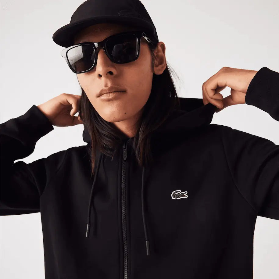 Lacoste Men’s Kangaroo Pocket Color-Block Sweatshirt Hoodie & Tapered Fit Fleece Trackpants Set Black 031 - BLVD