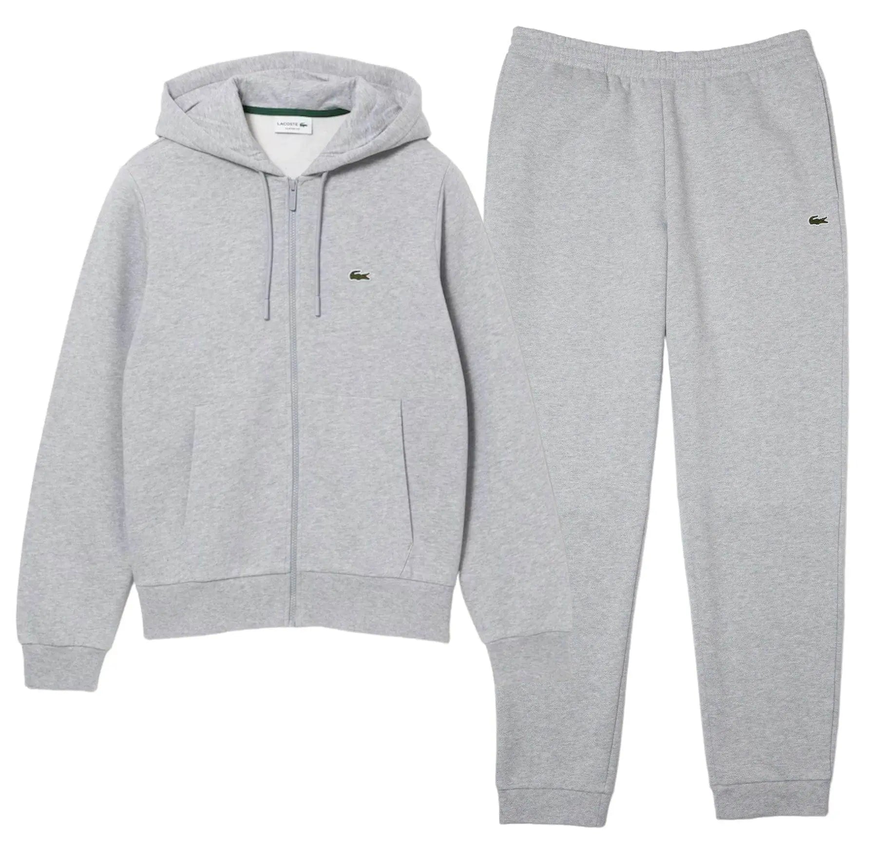 Lacoste Men's Kangaroo Pocket Color-Block Sweatshirt Hoodie & Tapered Fit Fleece Trackpants Set CCA Grey - BLVD