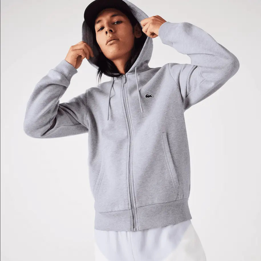 Lacoste Men's Kangaroo Pocket Color-Block Sweatshirt Hoodie & Tapered Fit Fleece Trackpants Set CCA Grey - BLVD