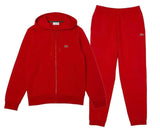 Lacoste Men’s Kangaroo Pocket Color-Block Sweatshirt Hoodie & Tapered Fit Fleece Trackpants Set Red 240 - BLVD