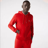 Lacoste Men’s Kangaroo Pocket Color-Block Sweatshirt Hoodie & Tapered Fit Fleece Trackpants Set Red 240 - BLVD