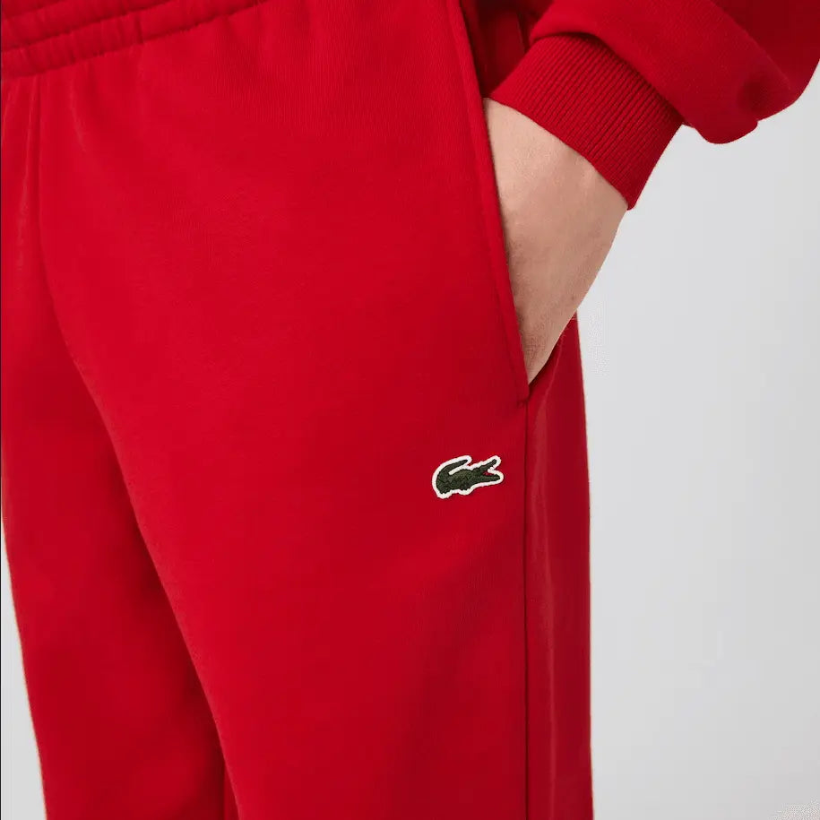 Lacoste Men’s Kangaroo Pocket Color-Block Sweatshirt Hoodie & Tapered Fit Fleece Trackpants Set Red 240 - BLVD