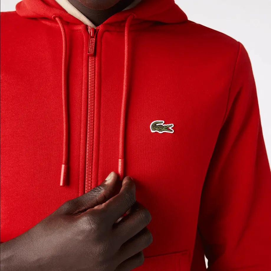 Lacoste Men’s Kangaroo Pocket Color-Block Sweatshirt Hoodie & Tapered Fit Fleece Trackpants Set Red 240 - BLVD