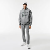 Lacoste Men's Loose Fit Crocodile Hooded Sweatshirt & Print Trackpants Set Grey YRD - BLVD