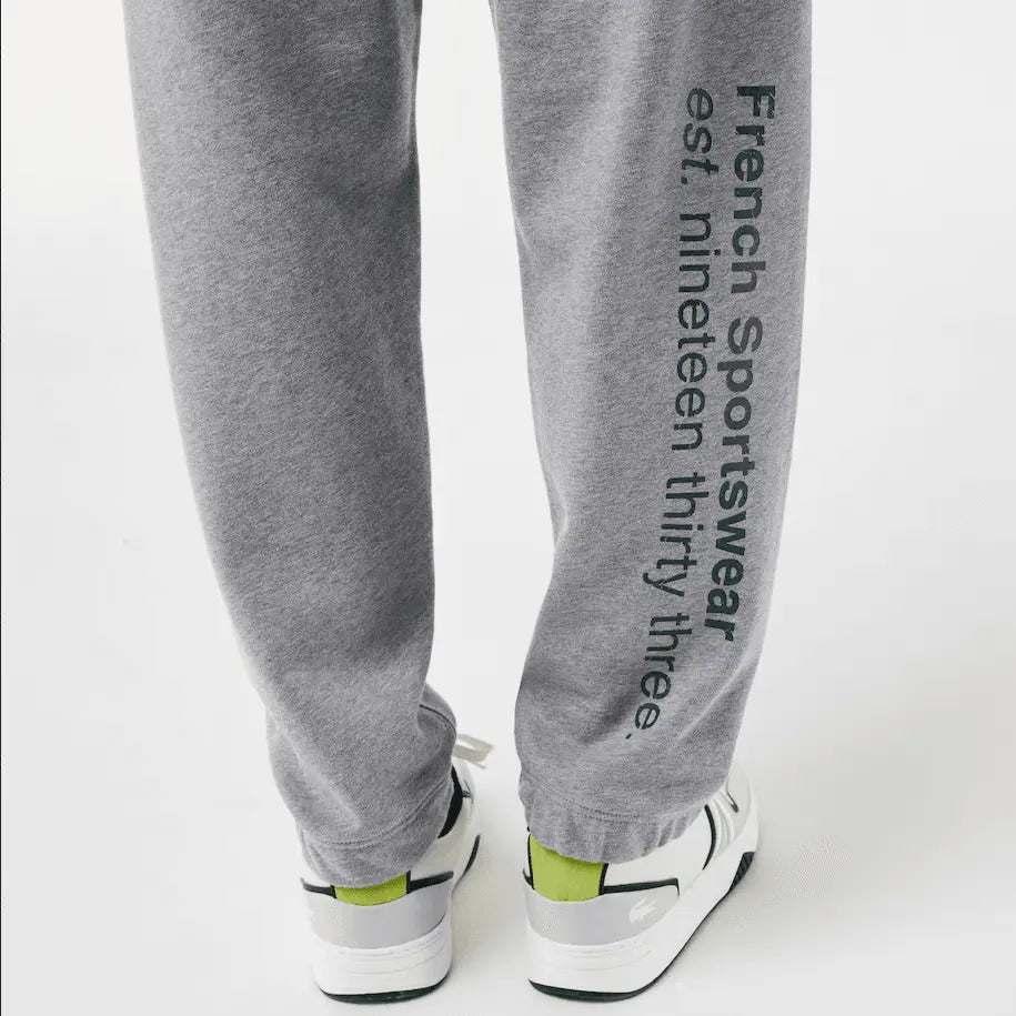 Lacoste Men's Loose Fit Crocodile Hooded Sweatshirt & Print Trackpants Set Grey YRD - BLVD