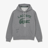 Lacoste Men's Loose Fit Crocodile Hooded Sweatshirt & Print Trackpants Set Grey YRD - BLVD