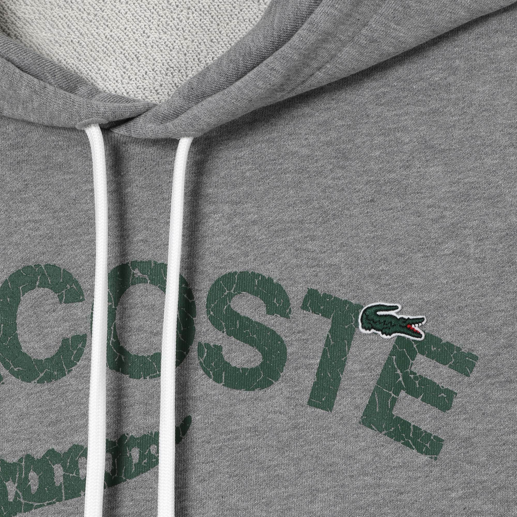 Lacoste Men's Loose Fit Crocodile Hooded Sweatshirt & Print Trackpants Set Grey YRD - BLVD