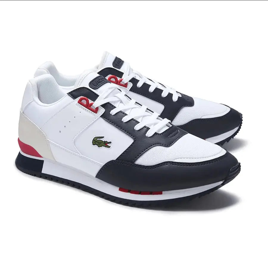 Lacoste Men's Partner Piste Synthetic and Textile Trainers White Navy - BLVD