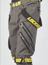 Locked & Loaded Jeans - Straps and Pocket - Dark Grey and Yellow - LL104 - BLVD