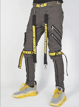 Locked & Loaded Jeans - Straps and Pocket - Dark Grey and Yellow - LL104 - BLVD