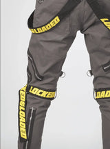 Locked & Loaded Jeans - Straps and Pocket - Dark Grey and Yellow - LL104 - BLVD