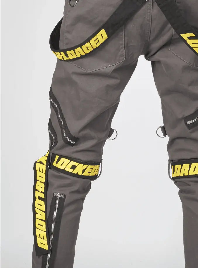 Locked & Loaded Jeans - Straps and Pocket - Dark Grey and Yellow - LL104 - BLVD