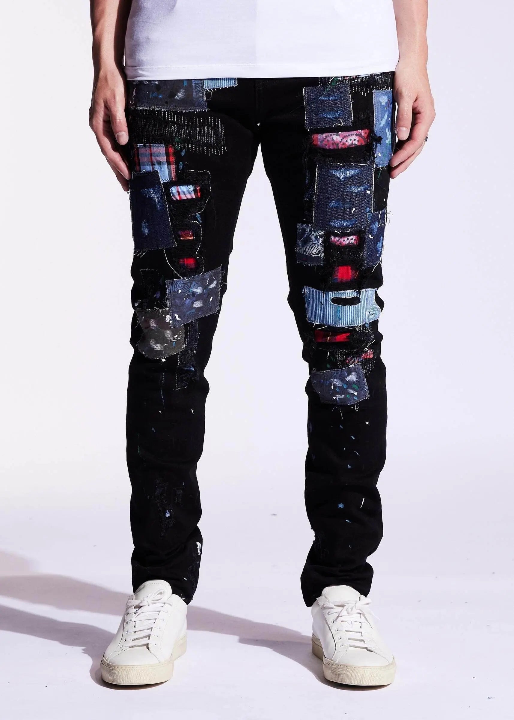 Men's Embellish Silas Black Patchwork Denim - BLVD