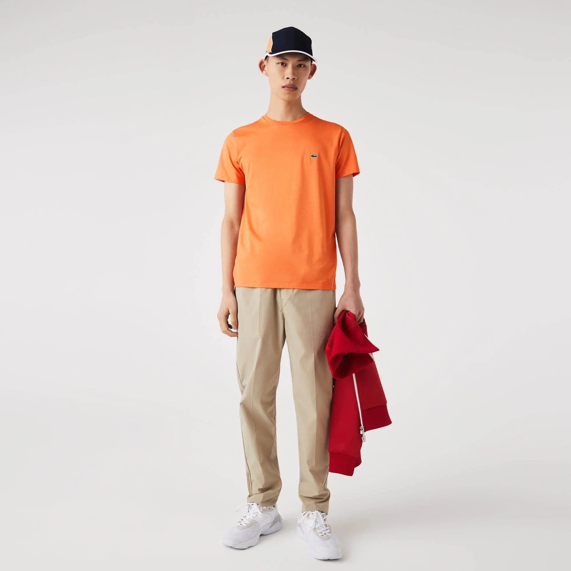 Men’s Lacoste Crewneck Pima Cotton Jersey T-shirt Orange Npb - BLVD