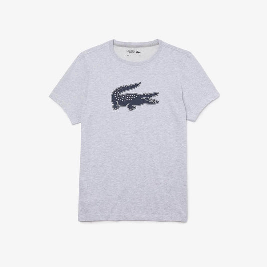 Men's Lacoste Sport 3d Print Crocodile Breathable Jersey T-shirt Grey Navy Mnc - BLVD